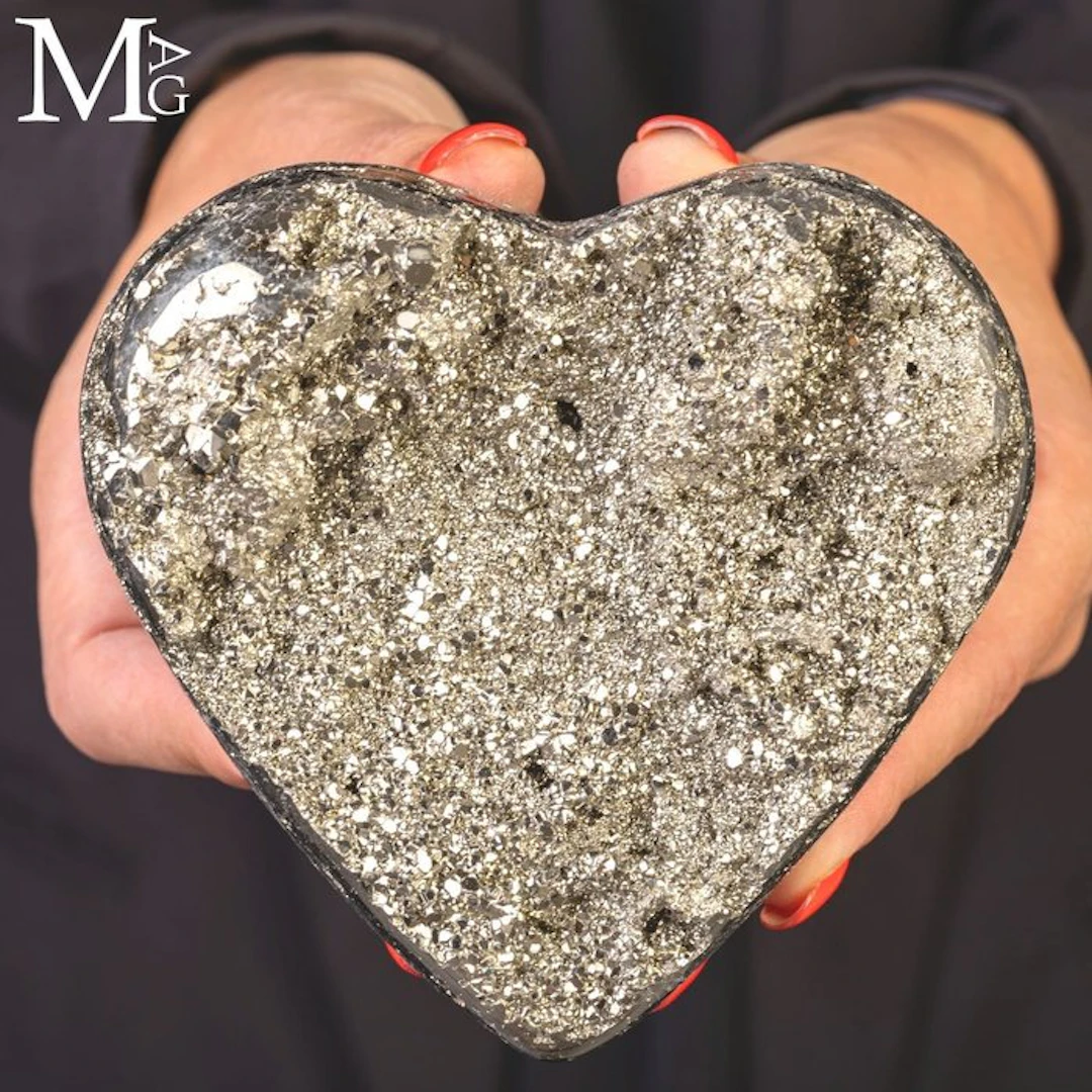 Heart of pyrite with druzy crystals