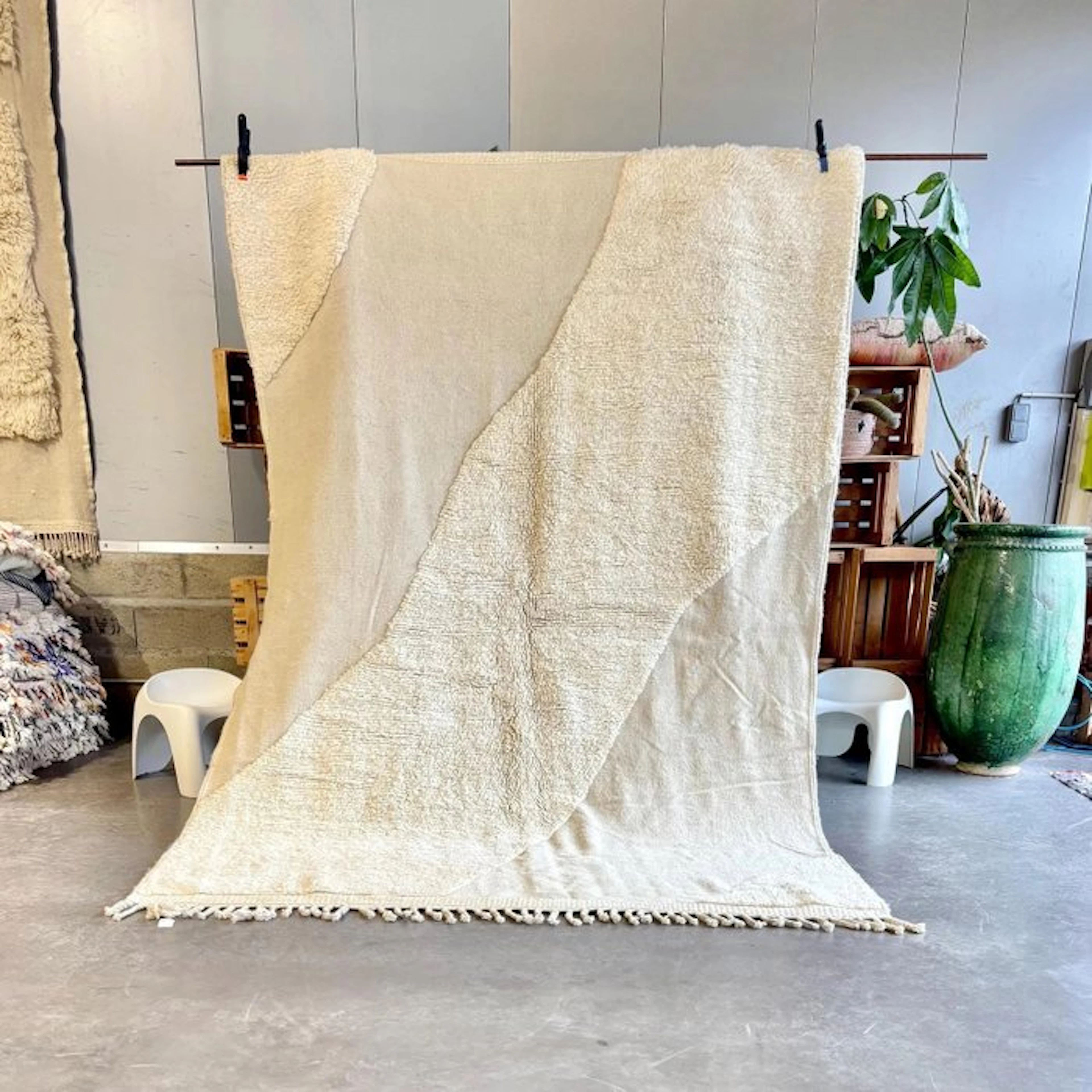 Modern Moroccan Beni Ouarain Wool Rug – Natural Cream...