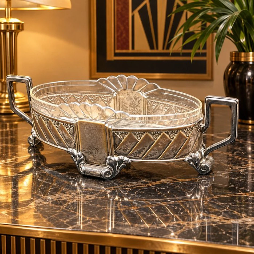Jardinière - silver metal, Glass