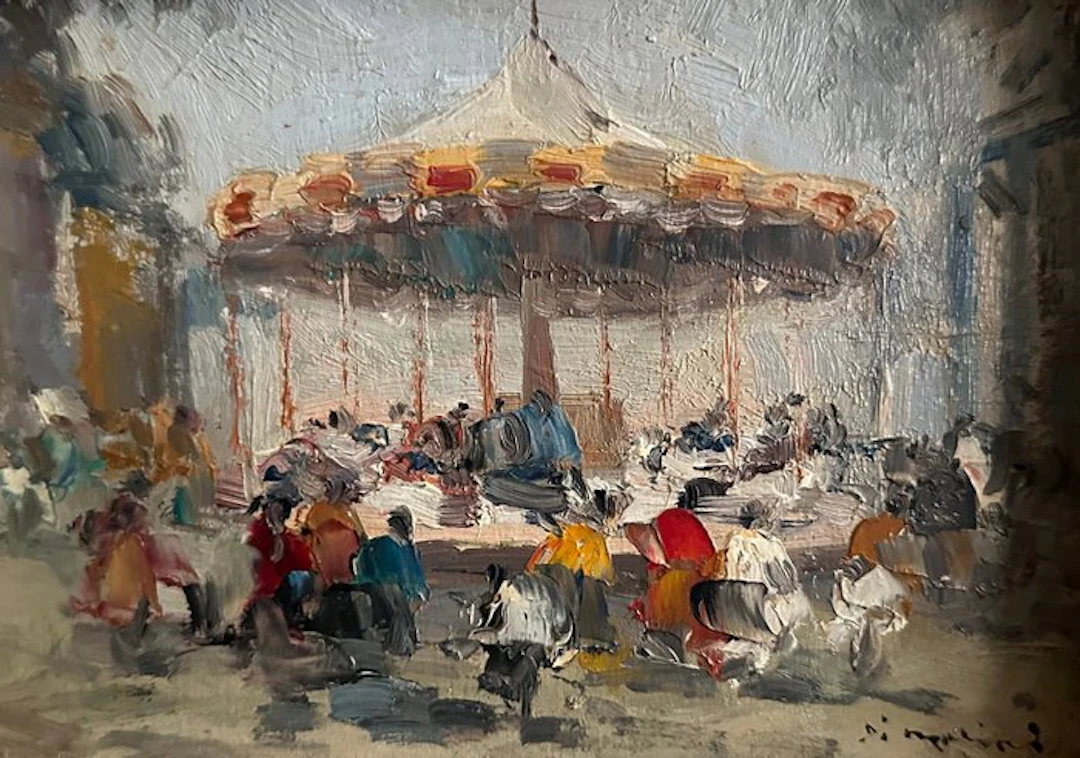 Francesco di Marino (1892 - 1954) - Le giostre nella villa comunale di Napoli
