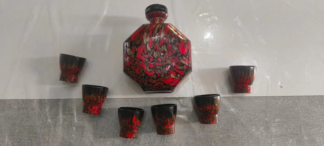 Murano - Alfredo Barbini - Drinking set for 6 (7) - red...