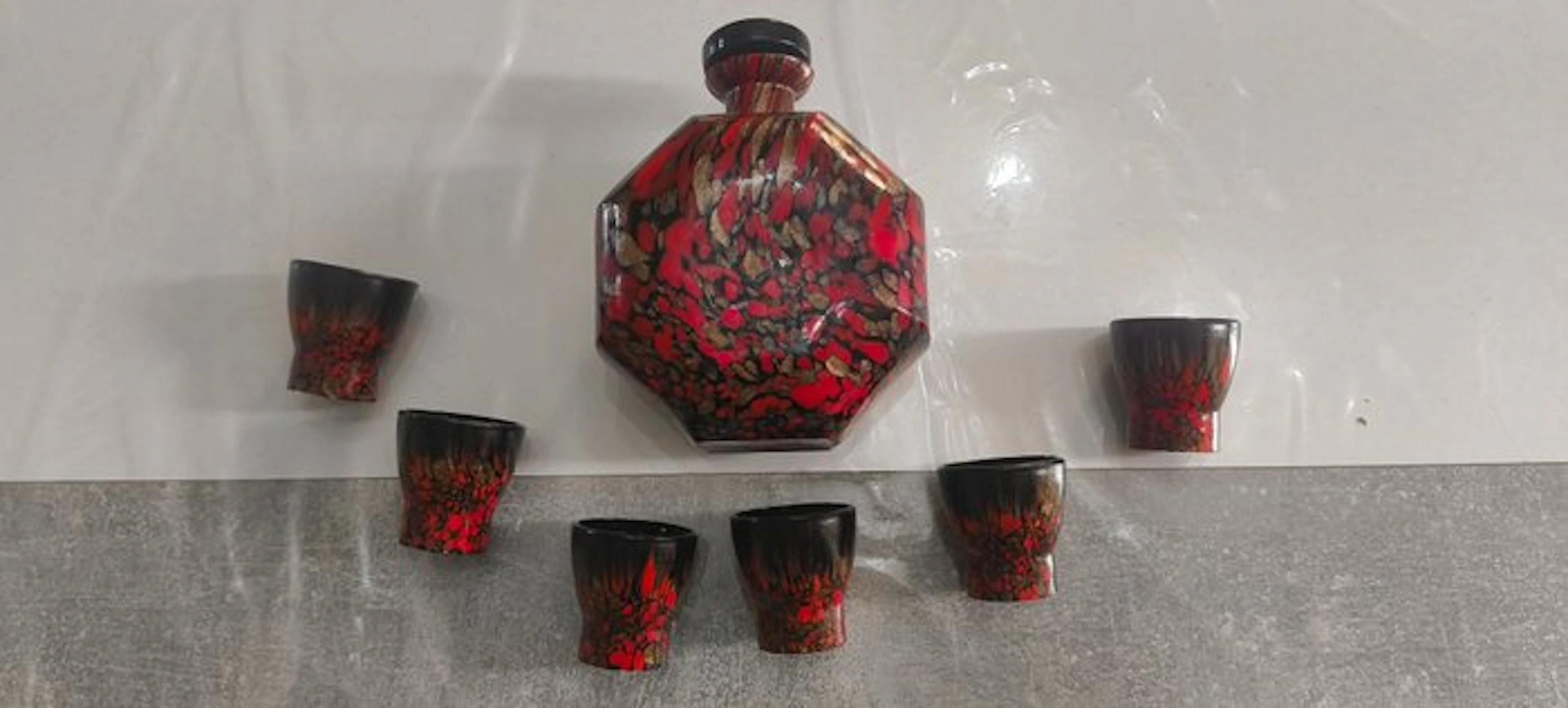 Murano - Alfredo Barbini - Drinking set for 6 (7) - red...