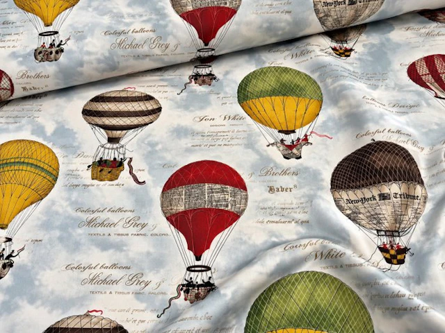 Large Cotton Fabric “Voyage en Ballon” – Vintage Hot Air...