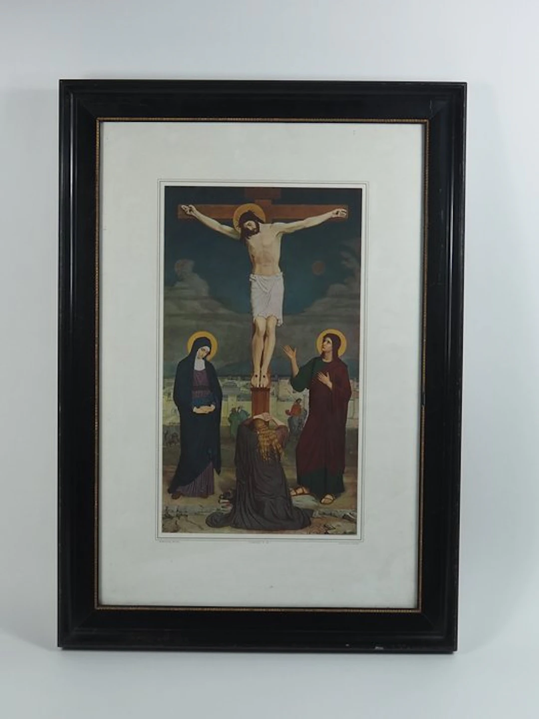 Lamentation. Mother Mary and Saint John below the crusxified Jesus.