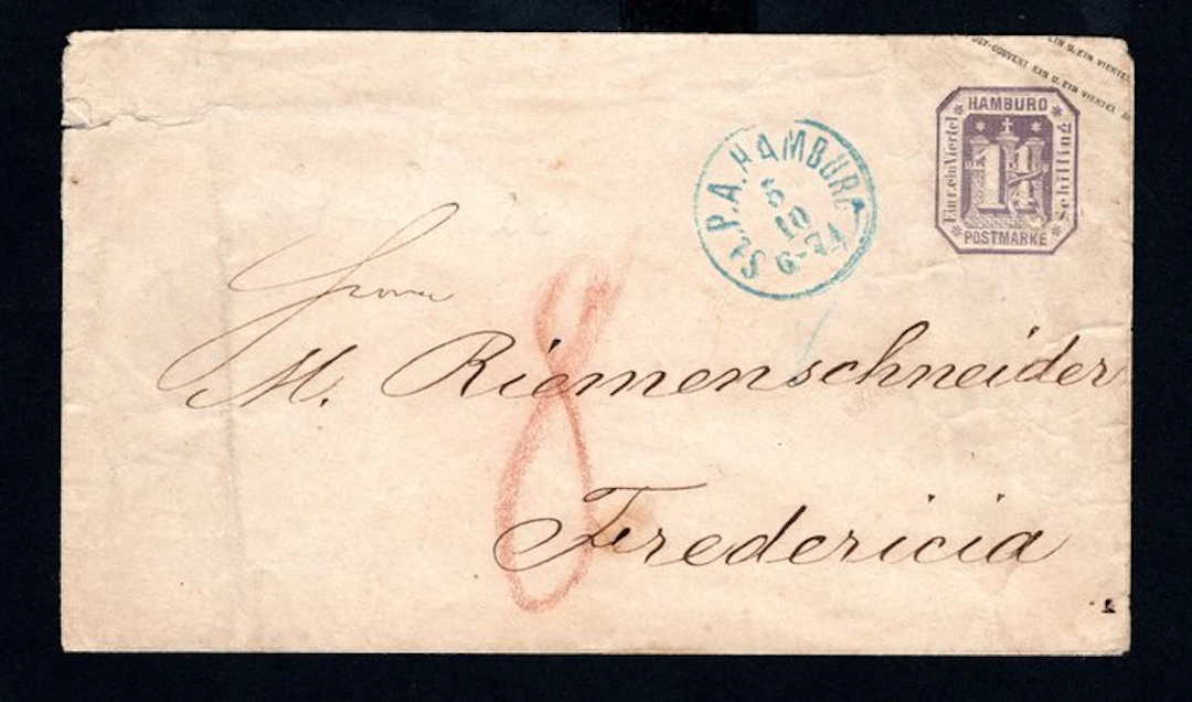 Hamburg - GSU 1 1/4 S with blue K1 "St.P.A.HAMBURG-5.10."...