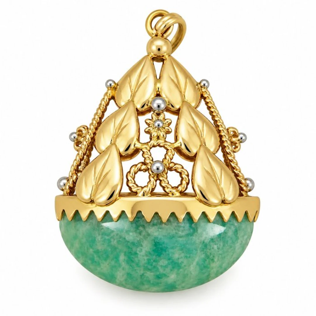 Pendant - 18 kt. Yellow gold, Chrysoprase, White gold - Made in Italy