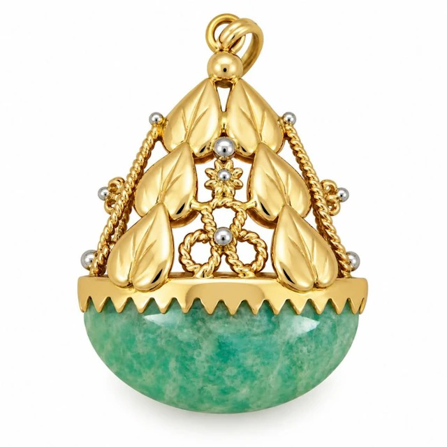 Pendant - 18 kt. Yellow gold, Chrysoprase, White gold - Made in Italy