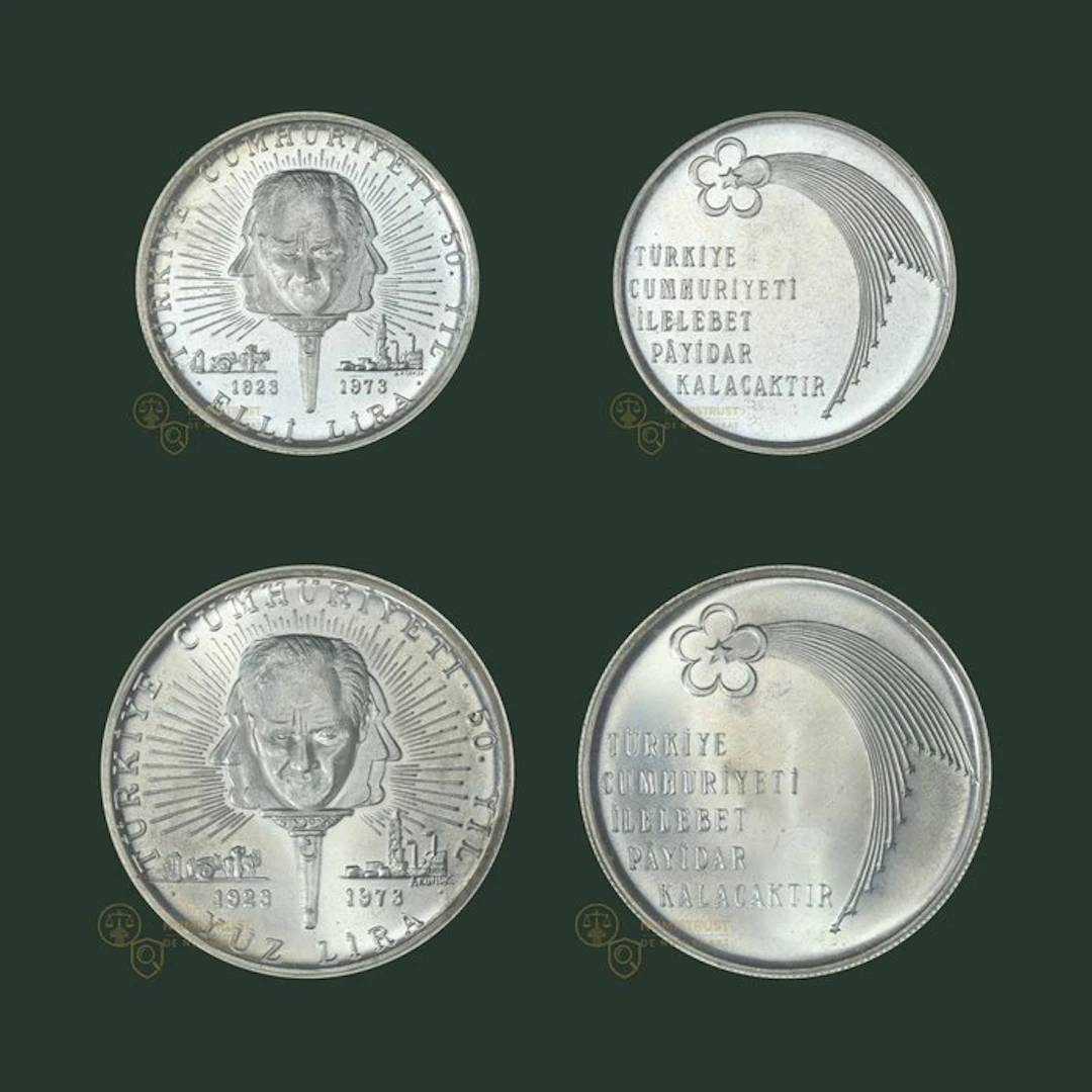 Türkiye. 50 & 100 Lira 1973 "50e verjaardag van de...
