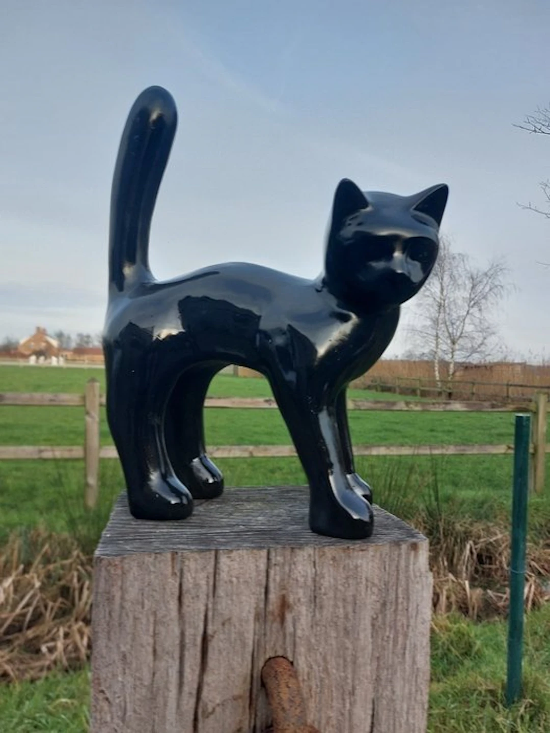 Statue, Garden statue - Cat - Color black - 46 cm - polyresin
