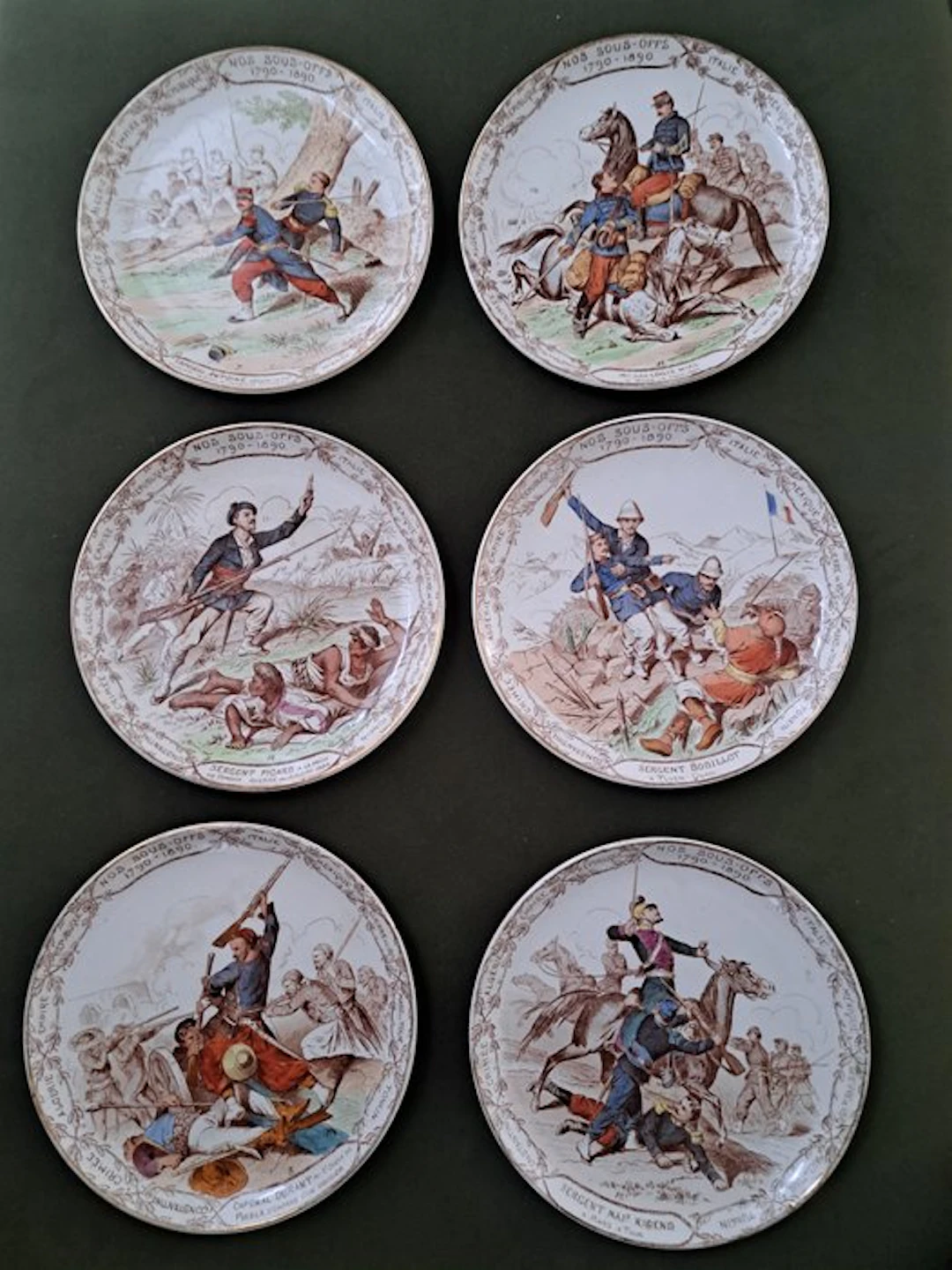 Creil et Montereau - Wall plate (6) - Ceramic - 6 military plates - circa 1870
