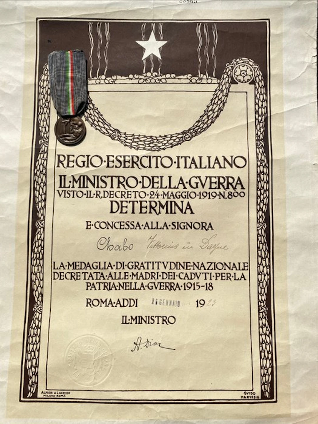 Italy - Military medal - World War I – Diploma and Medal...