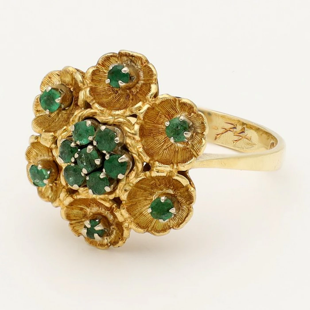 Ring - 18 kt. Yellow gold Emerald
