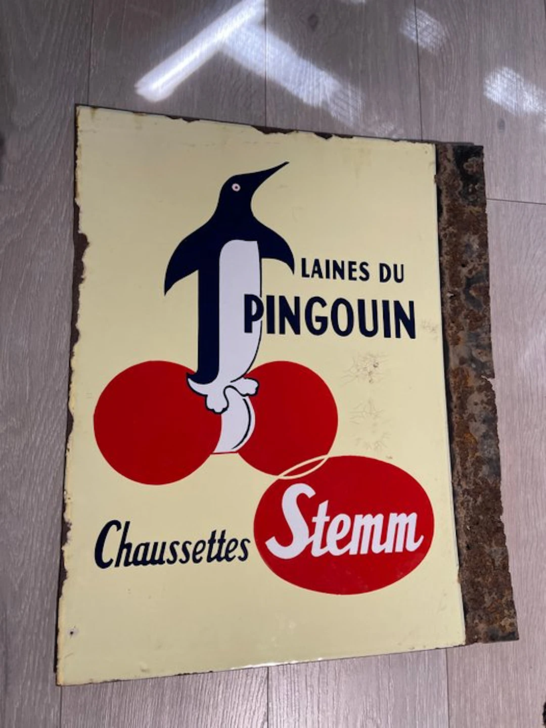 Double-sided enameled plaque « Laines du Pingouin / Stemm...