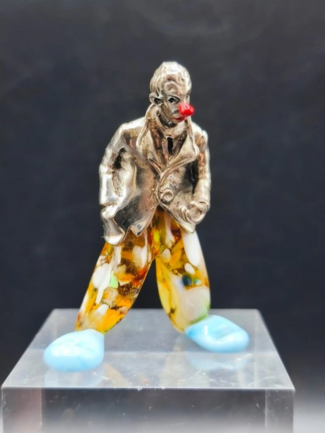 Angini - Figure - Pagliaccio - Silver, Murano glass