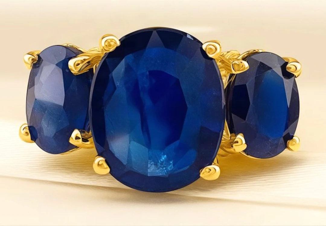 No reserve price - Ring - 9 kt. Yellow gold, Silver Sapphire