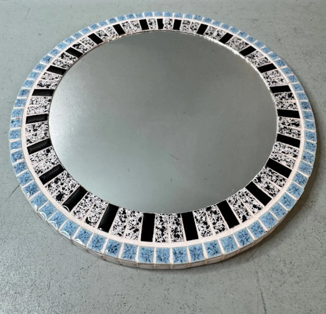 Wall mirror - Wood, mosaic - 1950s Mid-Century Round Mosaic Mirror