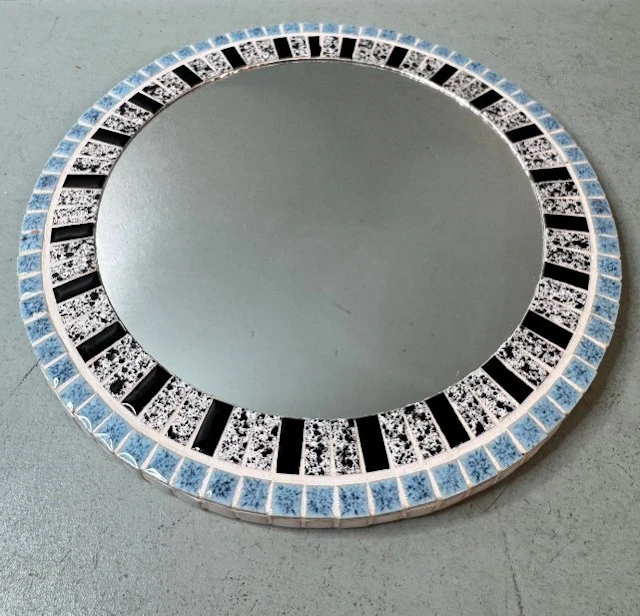 Wall mirror - Wood, mosaic - 1950s Mid-Century Round Mosaic Mirror