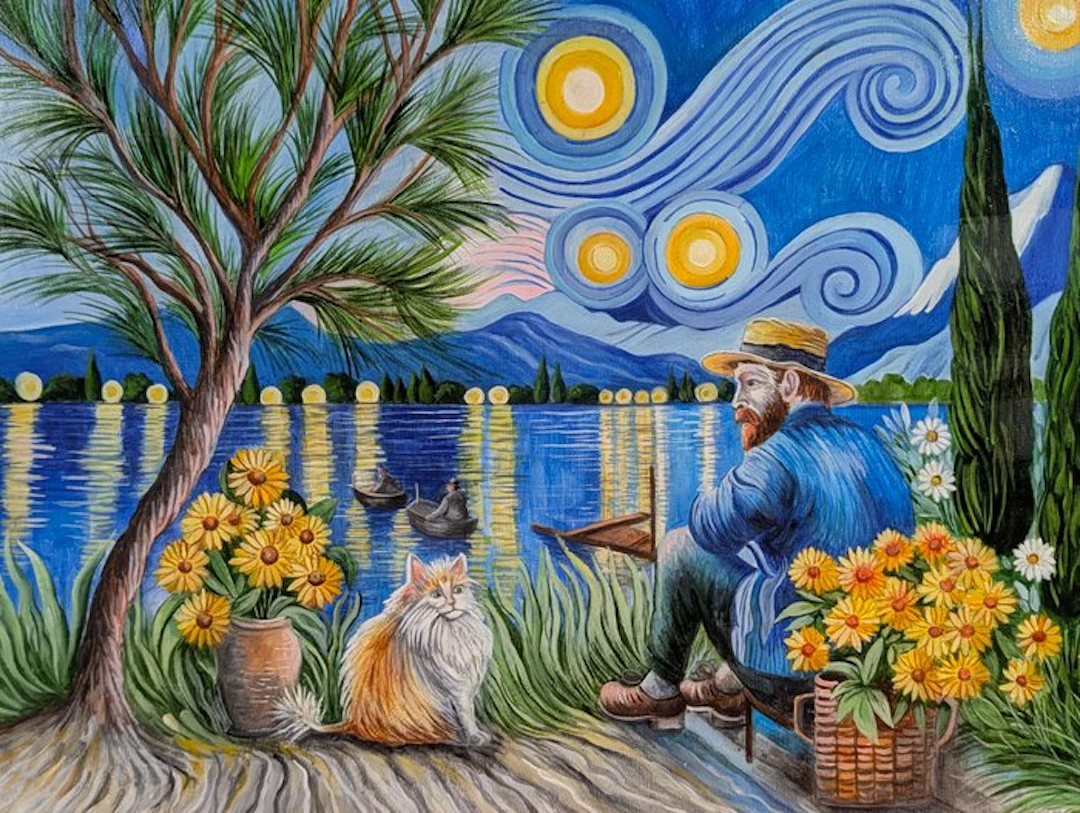 Giuseppe Longo (XX-XXI) - Notte sul lago, Da Van Gogh