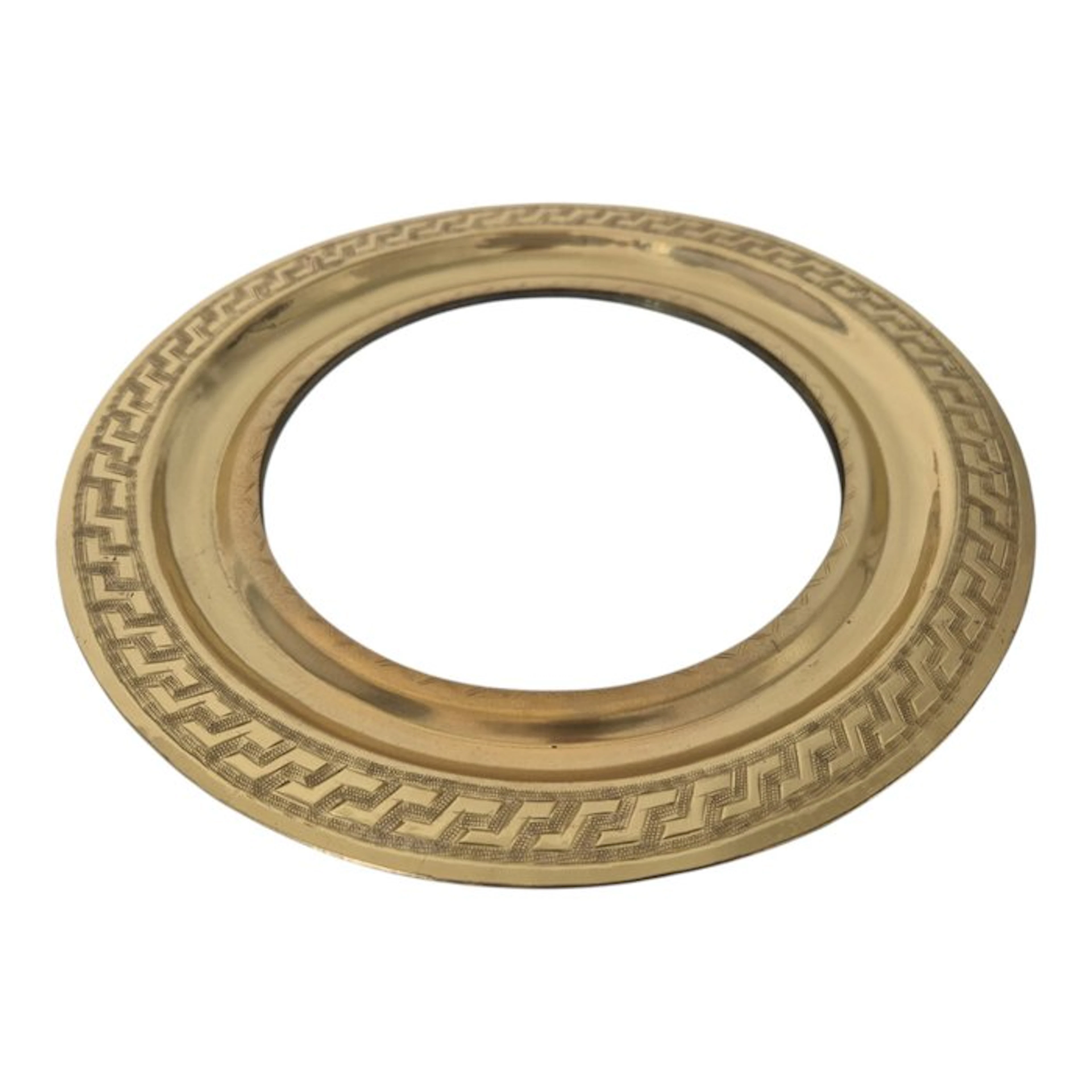 Mirror- Vintage oval mirror with Greek key brass frame – gold gilded – from Fez