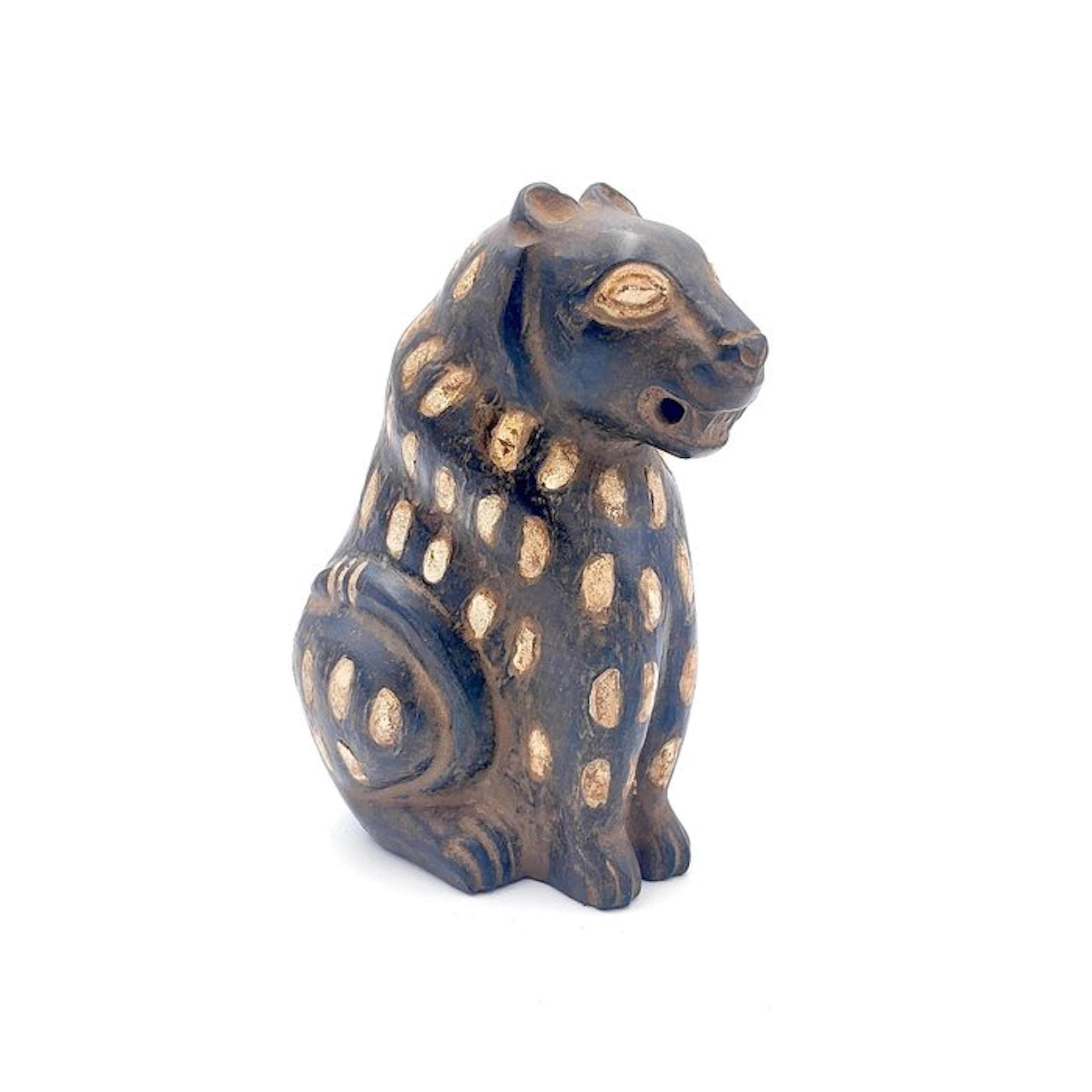 Western Asiatic Black Stone XL Resting Tiger Bead Idol Talisman - 160 mm