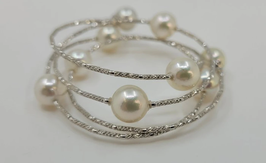 Bracelet - 18 kt. White gold - 9x9.5mm Akoya Pearls