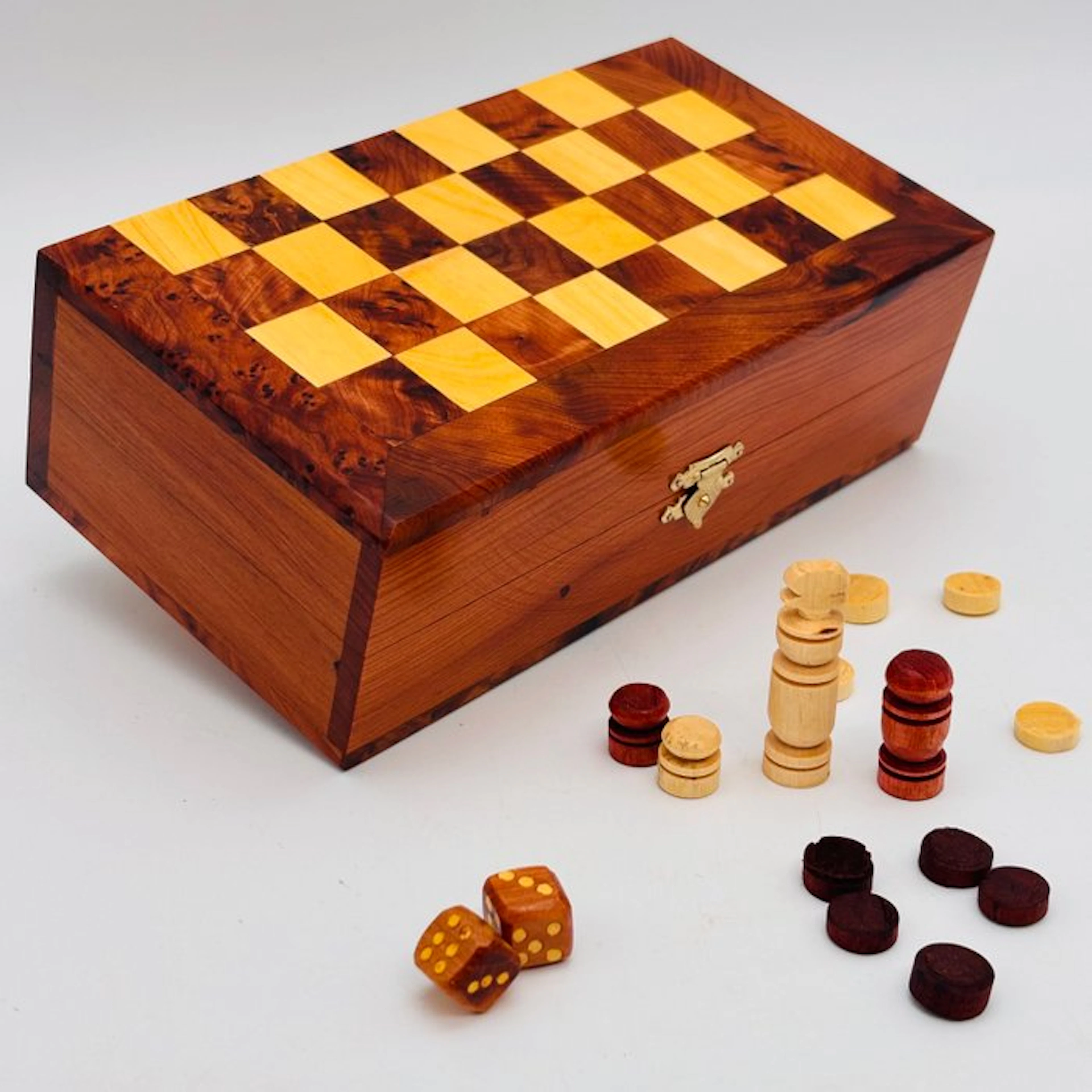 Chess set - Coffret de jeux 2-en-1 fait main en bois de...