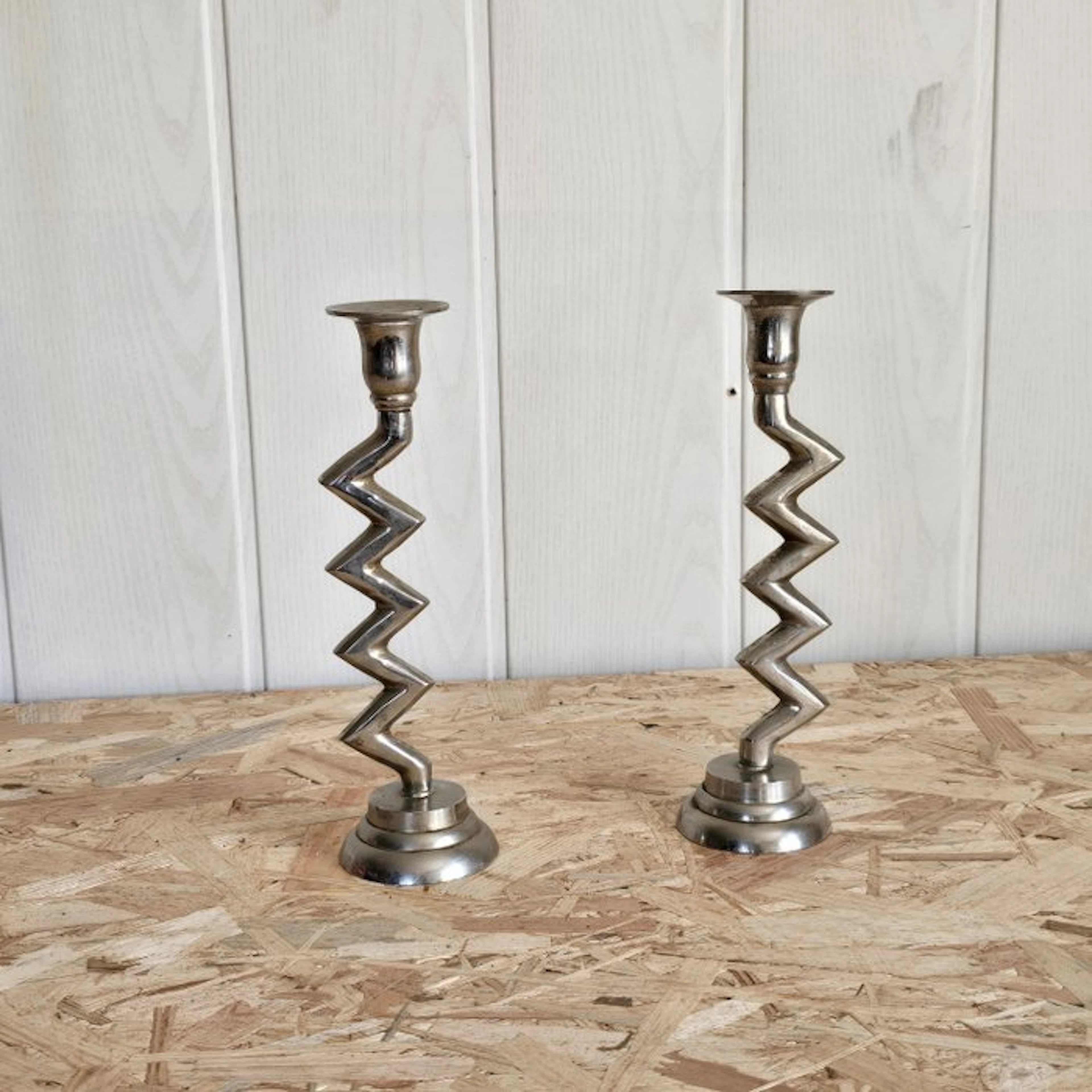 Taperstick - Metal - Pair of Zigzag Candlestick Holders