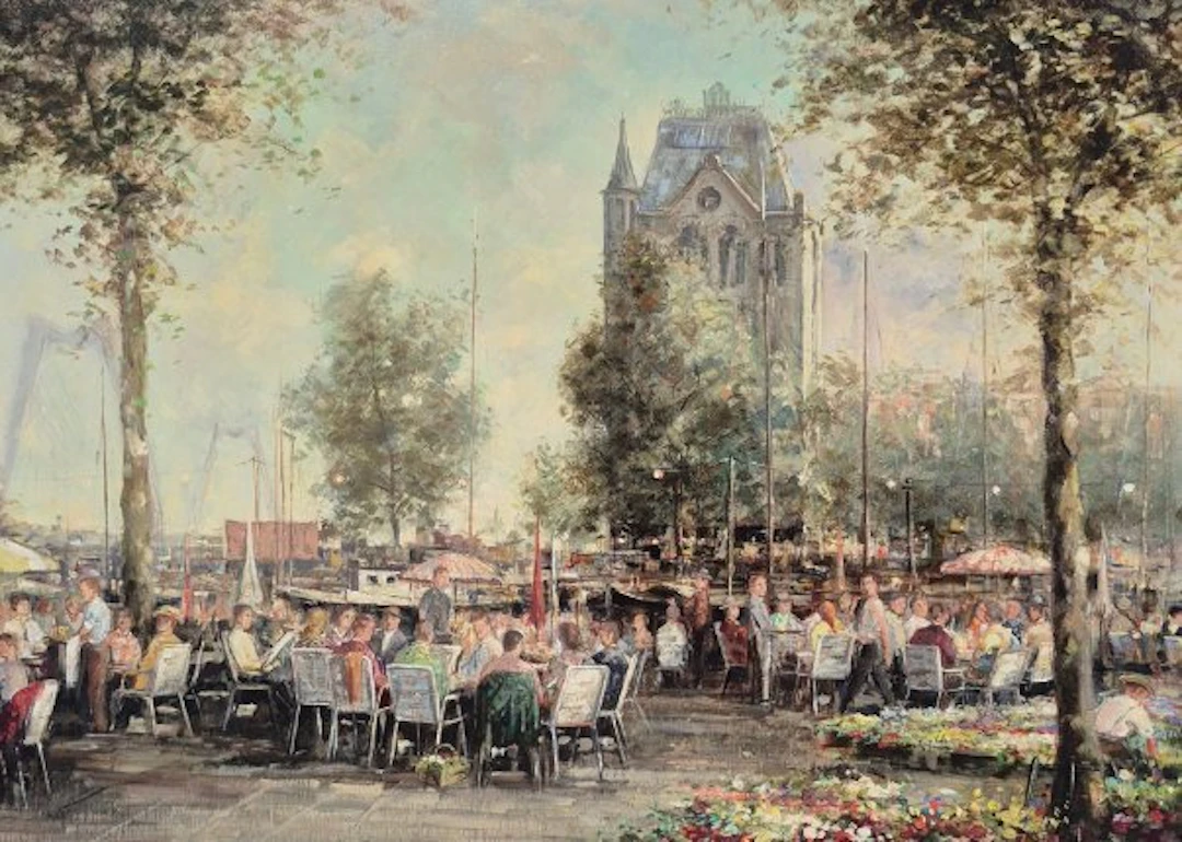 Jan Hovener. (1936-2021) - Wittehuis met terras aan de oudehaven kant