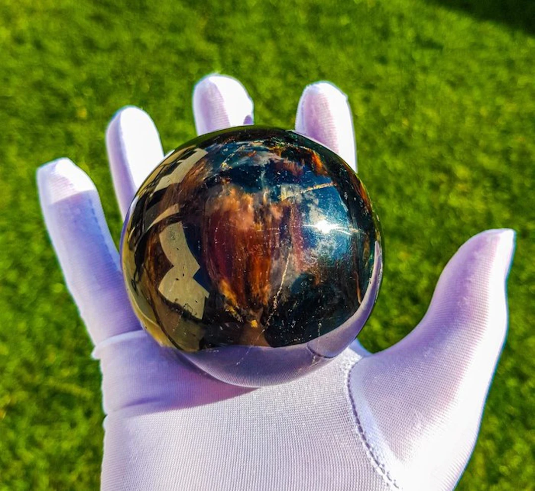 Amber Blue amber sphere (AAA quality) - Height: 8 cm - Width: 8 cm- 225 g - (1)