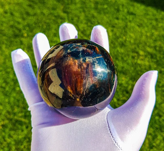 Amber Blue amber sphere (AAA quality) - Height: 8 cm - Width: 8 cm- 225 g - (1)