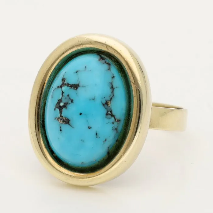 Ring - 8 kt. Yellow gold - 7.80ct. tw. Turquoise