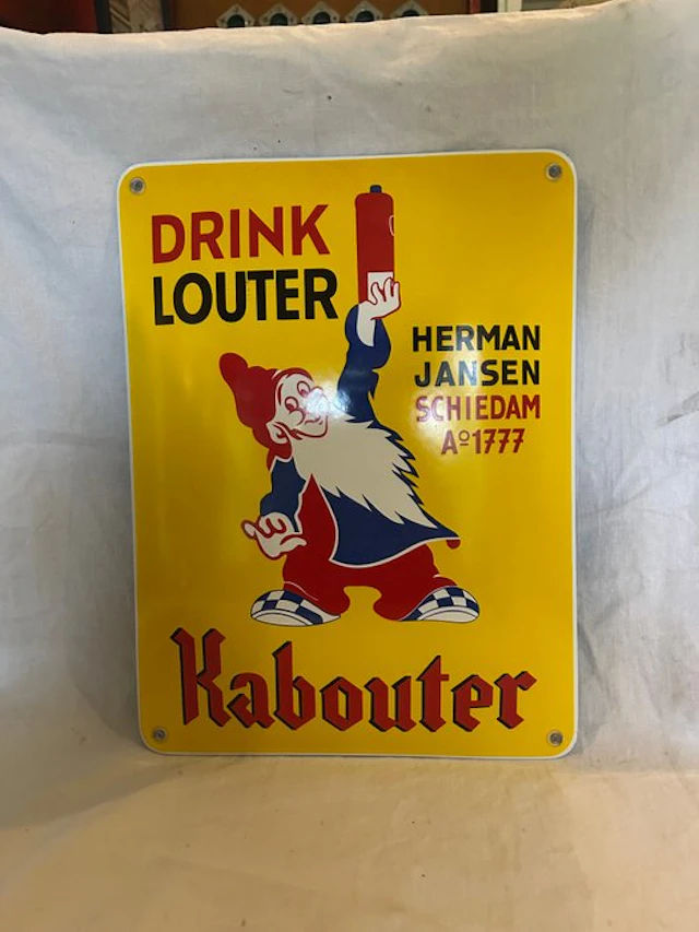 Enamel sign: drink only, gnome. - Enamel sign - Enamel