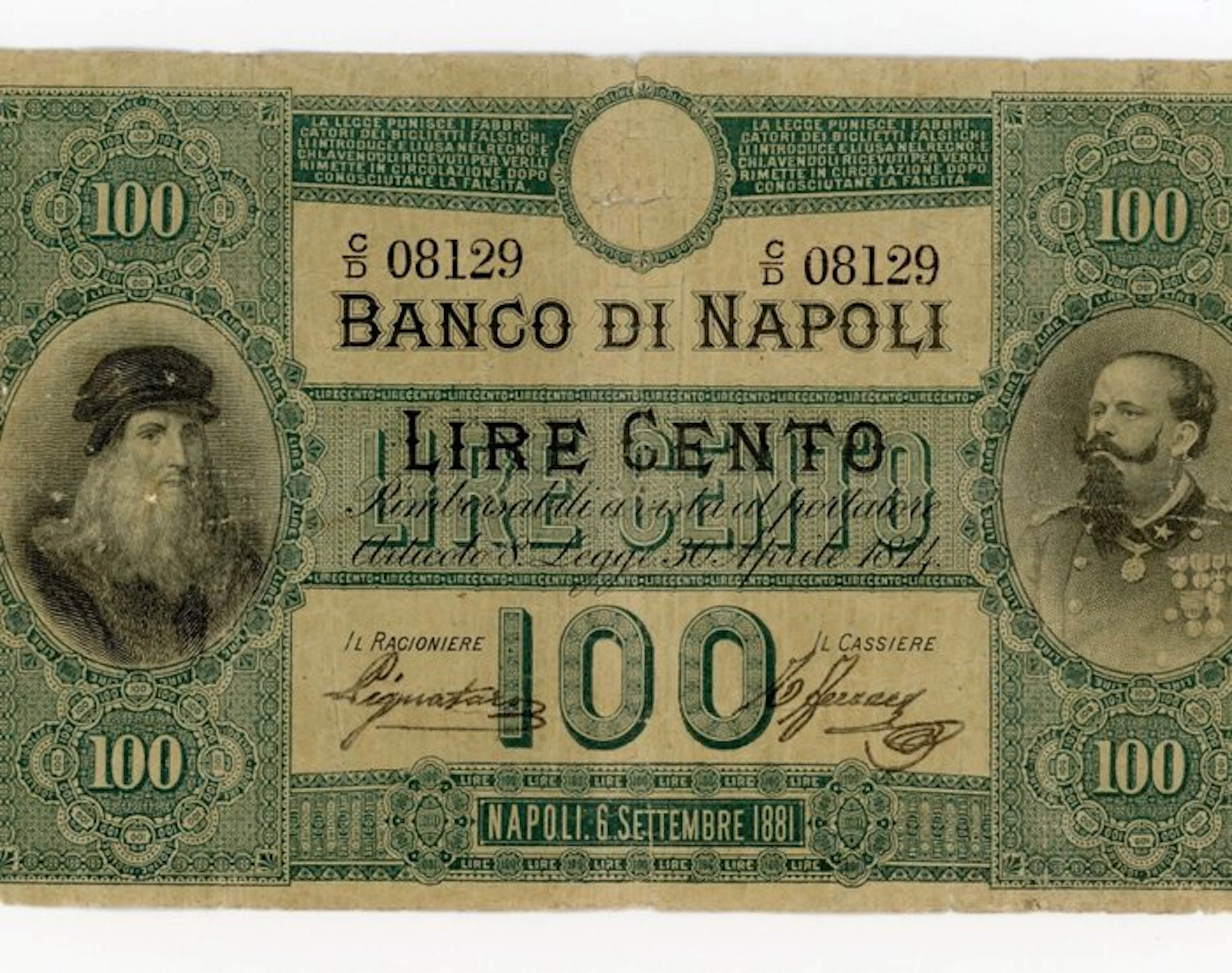 Italy. - 100 Lire 06/09/1881 Banco di Napoli - Gigante BN 8A; Pick S383