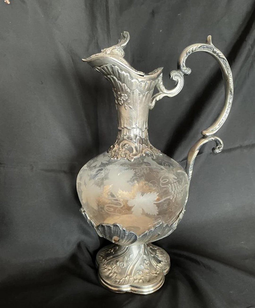 Decanter - Crystal, Silverplated - Art Nouveau decanter