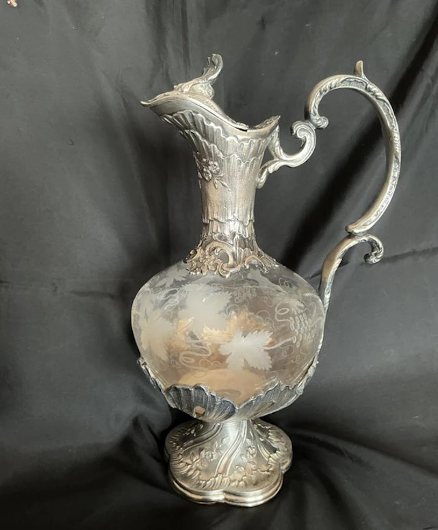 Decanter - Crystal, Silverplated - Art Nouveau decanter