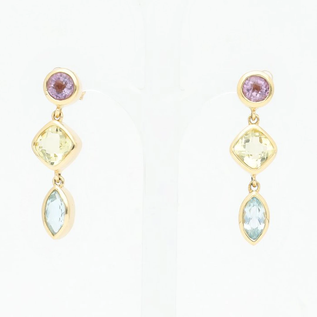 Earrings - 14 kt. Yellow gold Amethyst - Citrine - Topaz