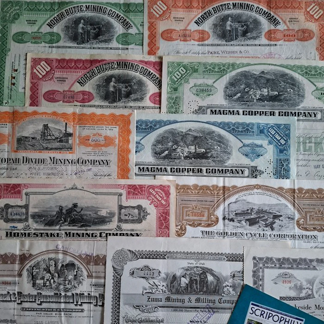 Document - 20 American mining stock certificates