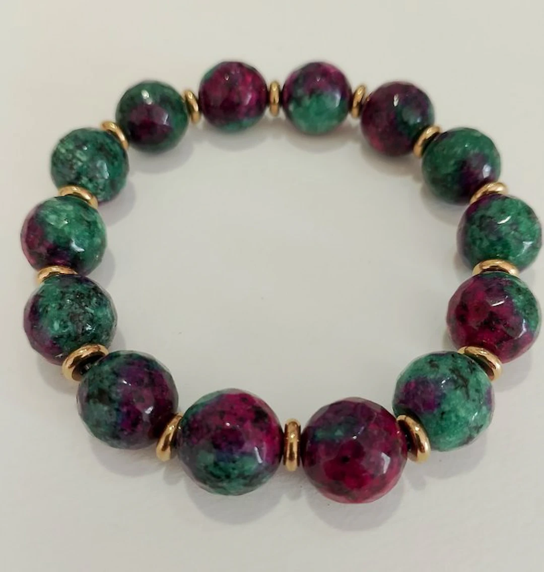 Natural Stone Epidote Zoisite purple and Green Bracelet...