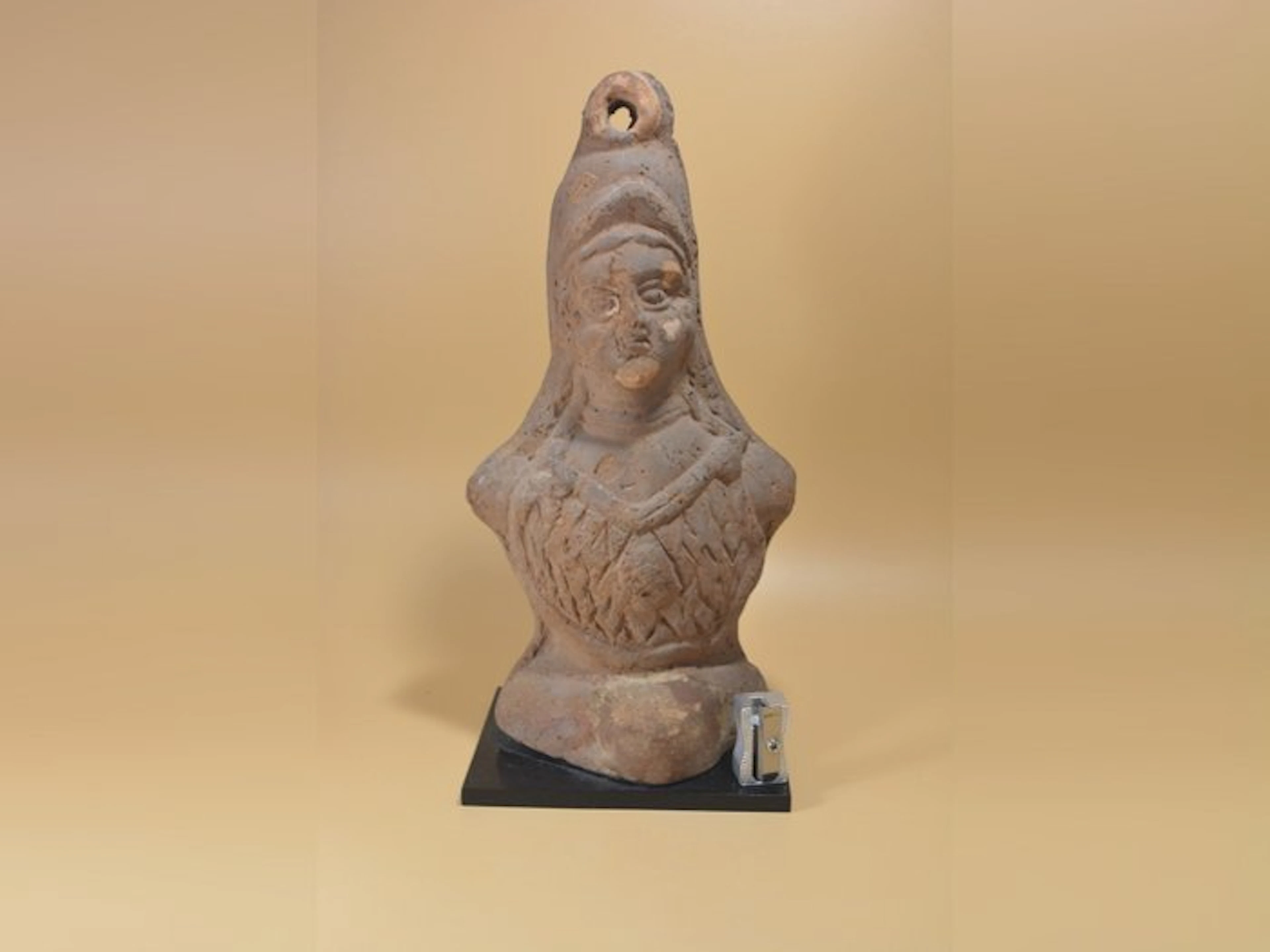 Ancient Egypt, Ptolemaic Large 21cm Votive Terracotta Bust of Athena with Aegis