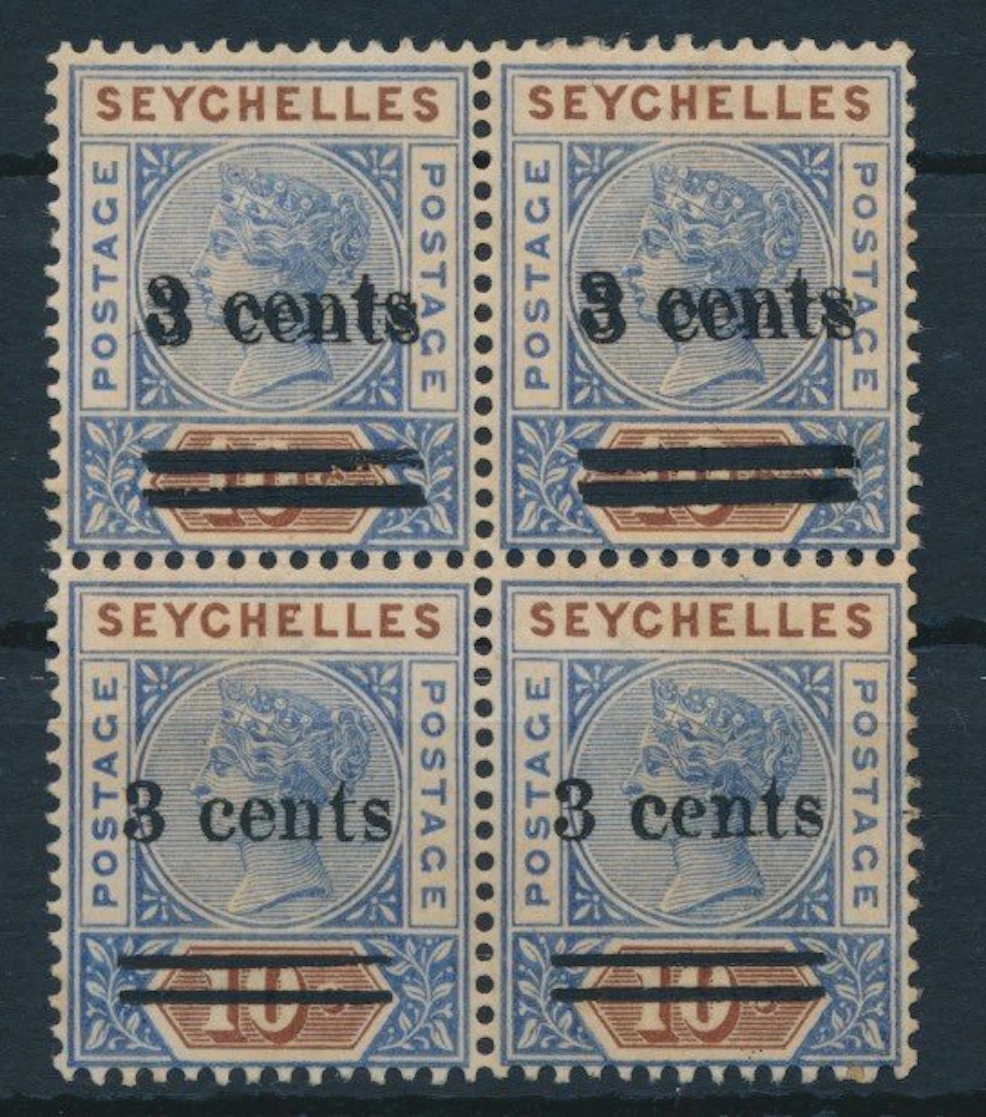 Seychelles 1901 - Queen Victoria 3 cents with double...