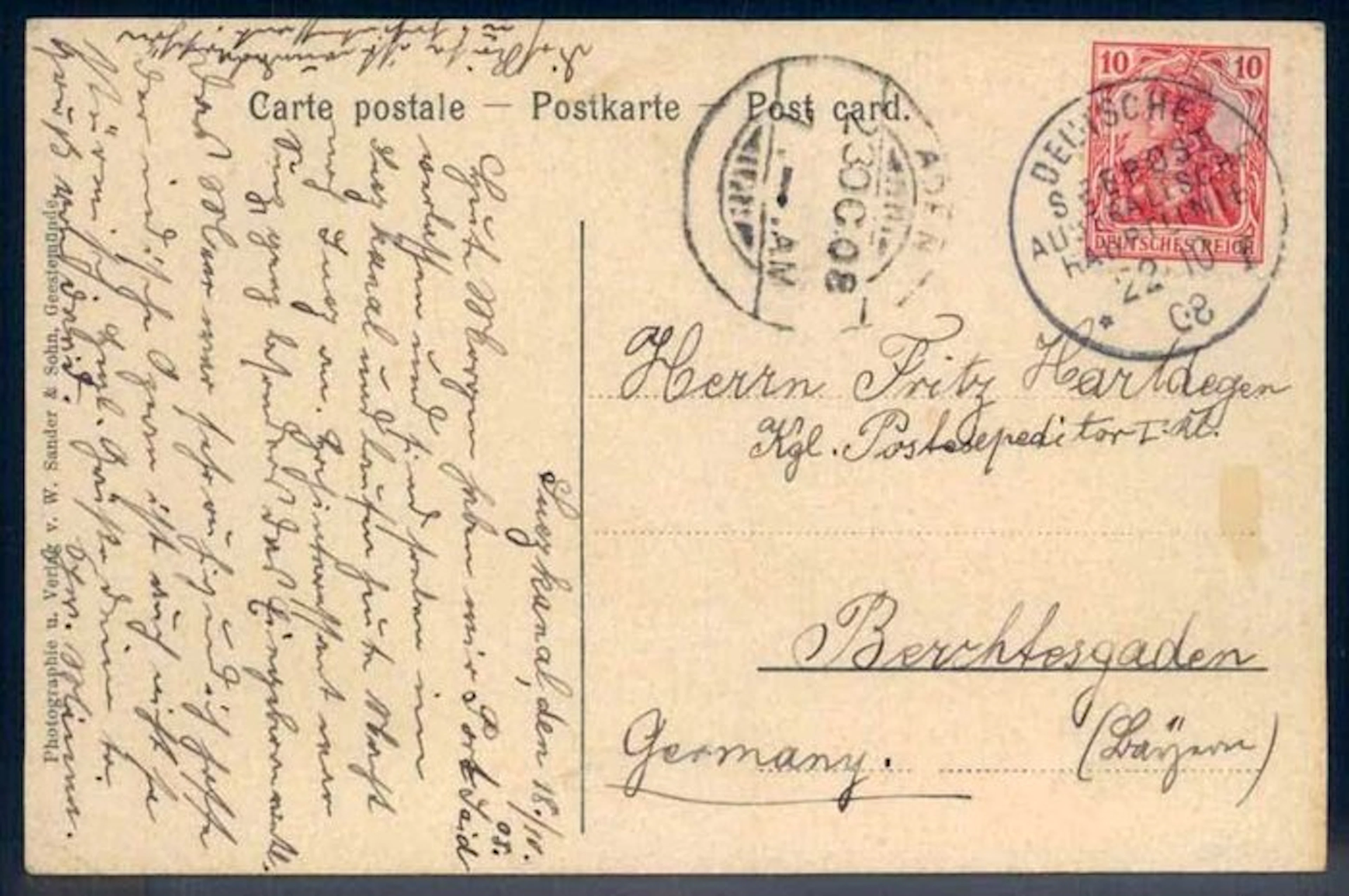 German Empire 1908 - Postcard German Seapost Australian...