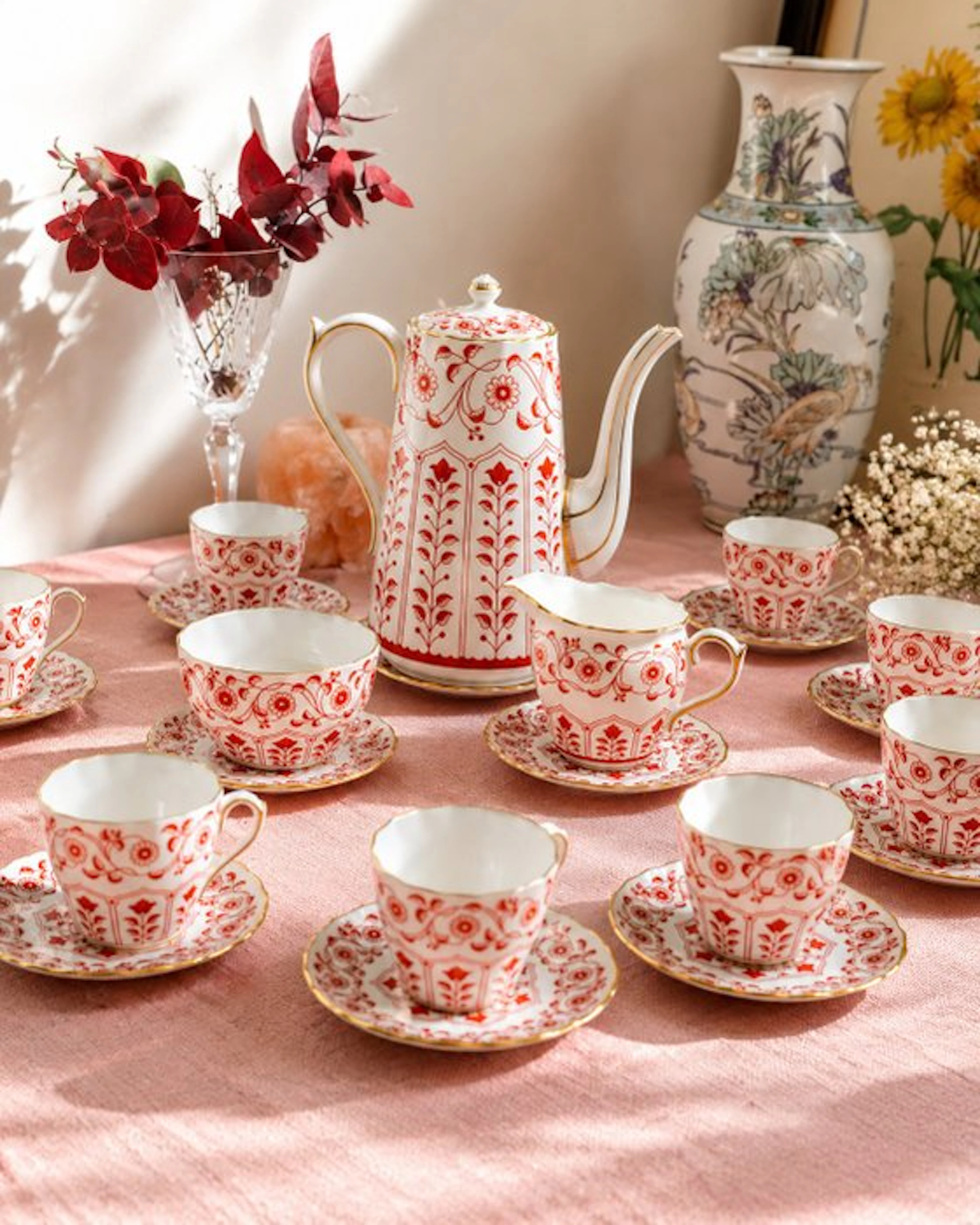 ROYAL CROWN DERBY - Coffee service (13) - Rougemont - Porcelain