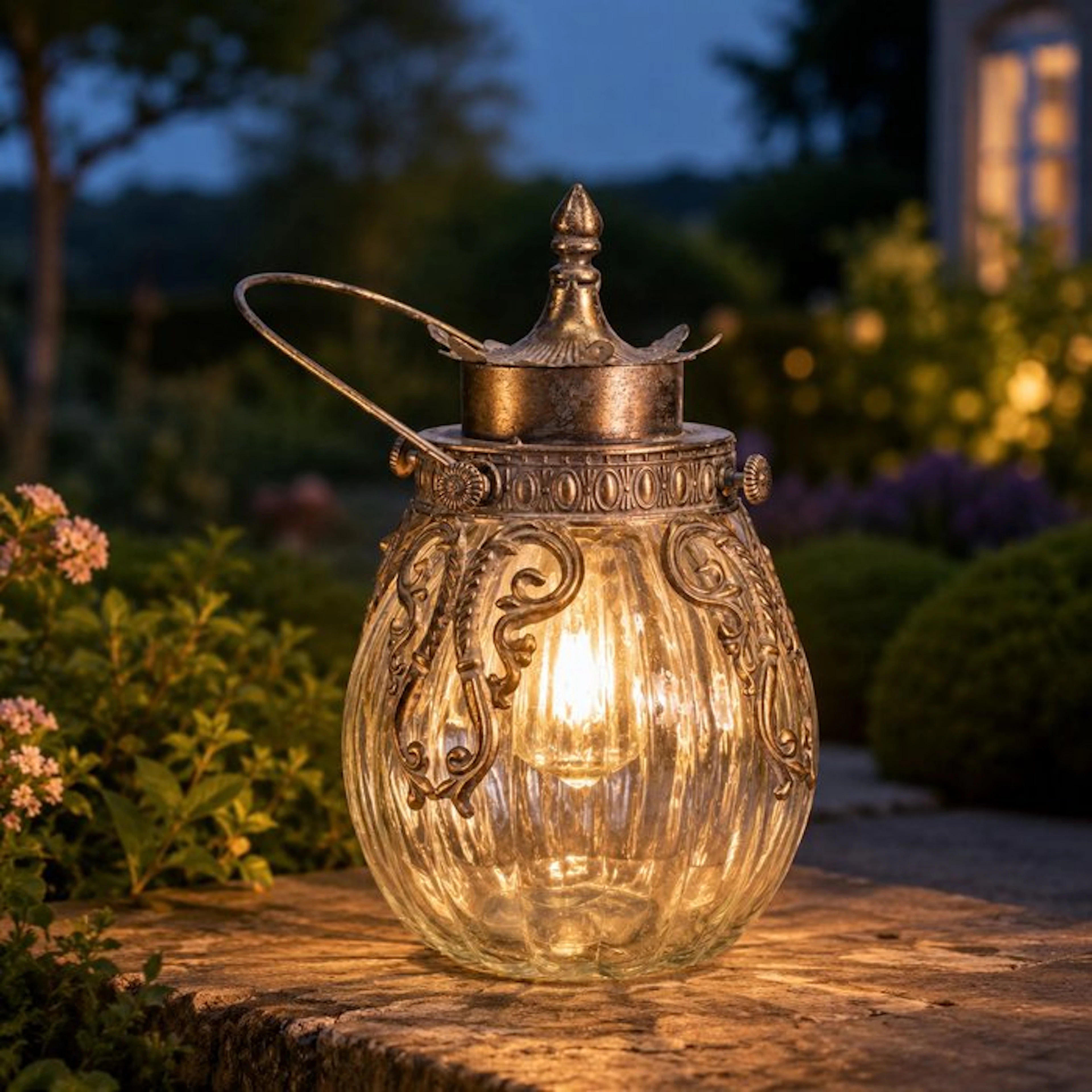 Lantern - Metal, Glass - Includes lightbulb
