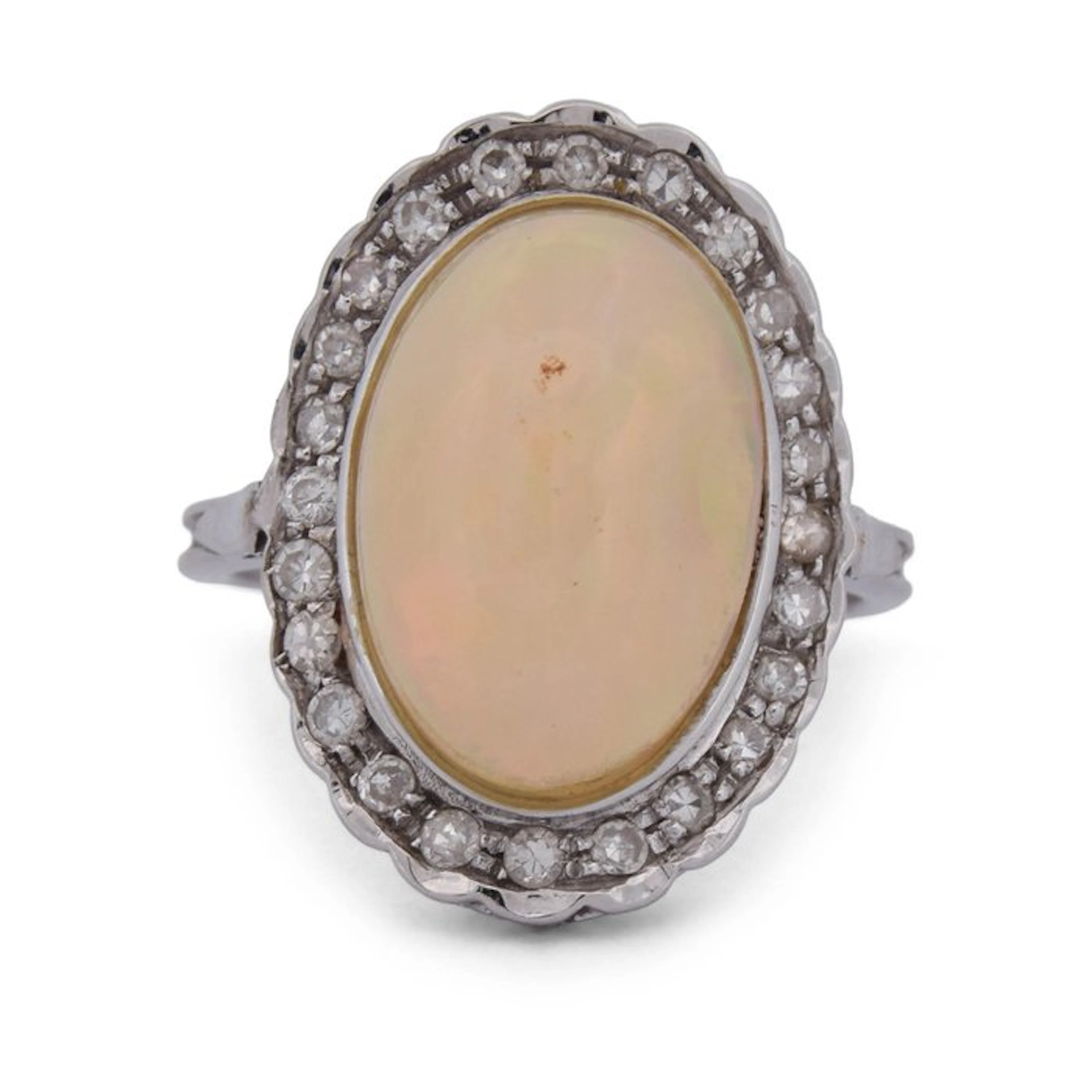 Ring - 18 kt. White gold Opal - Diamond