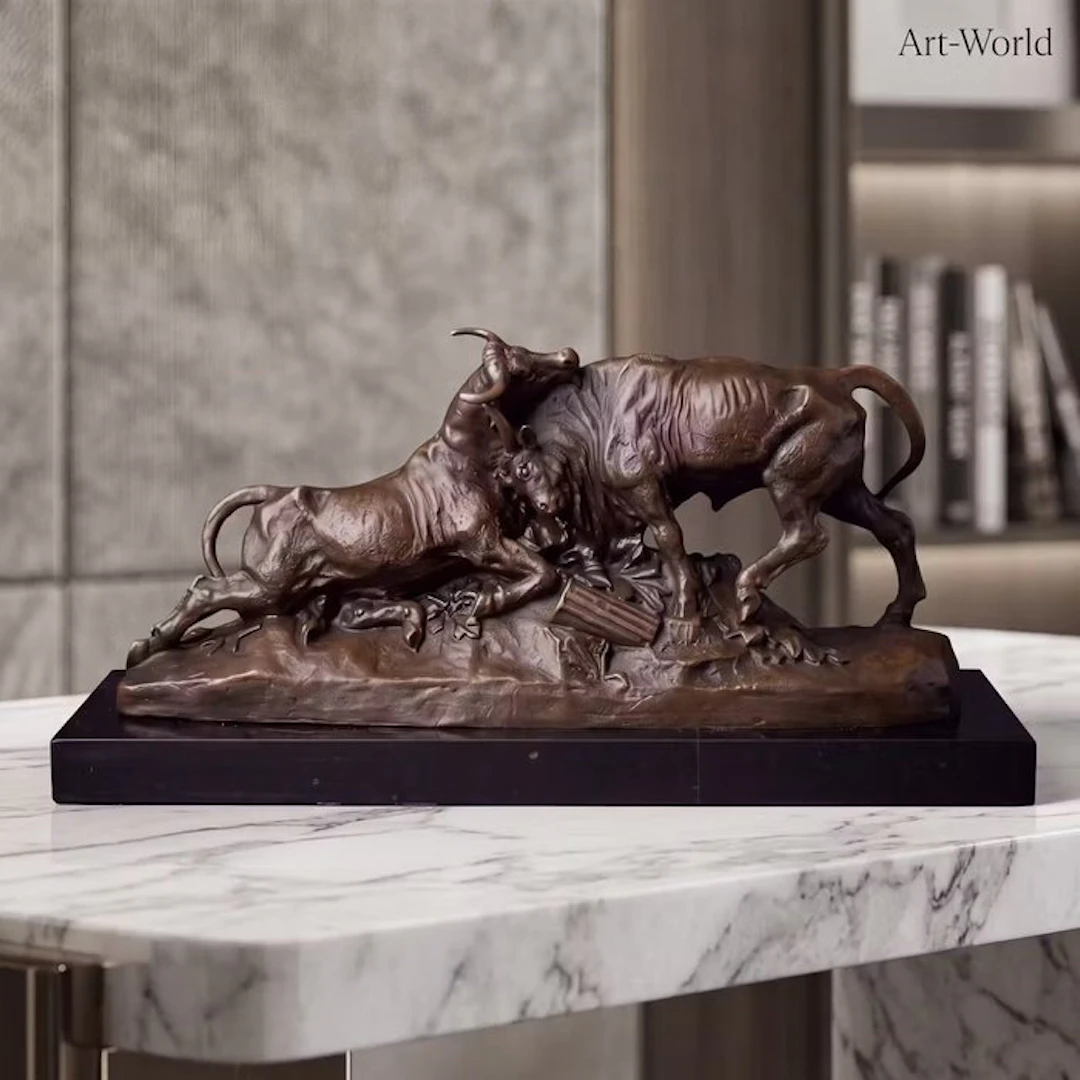 Statue, Vechtende stieren Naar: Clesinger - 12 cm - Bronze, Marble