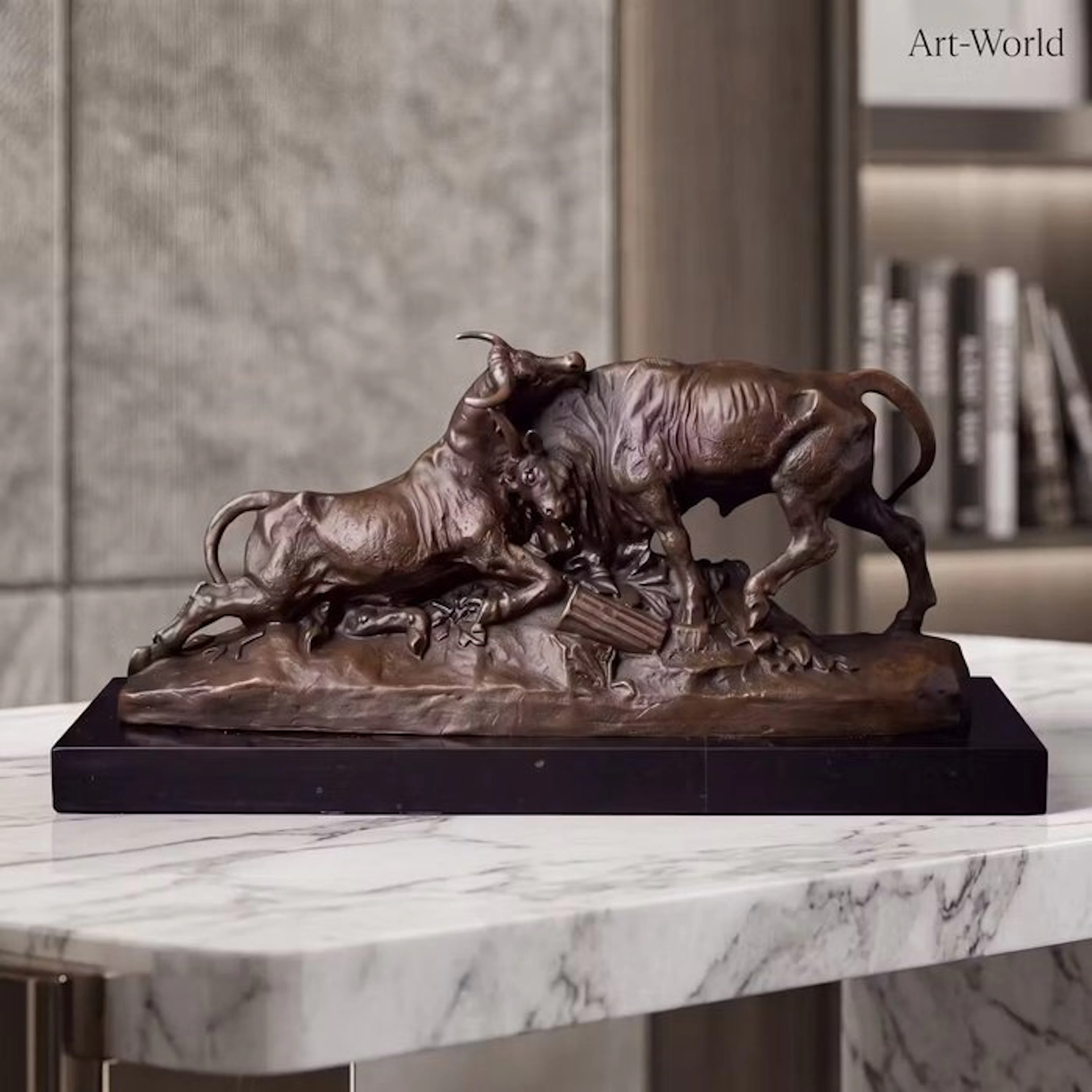 Statue, Vechtende stieren Naar: Clesinger - 12 cm - Bronze, Marble