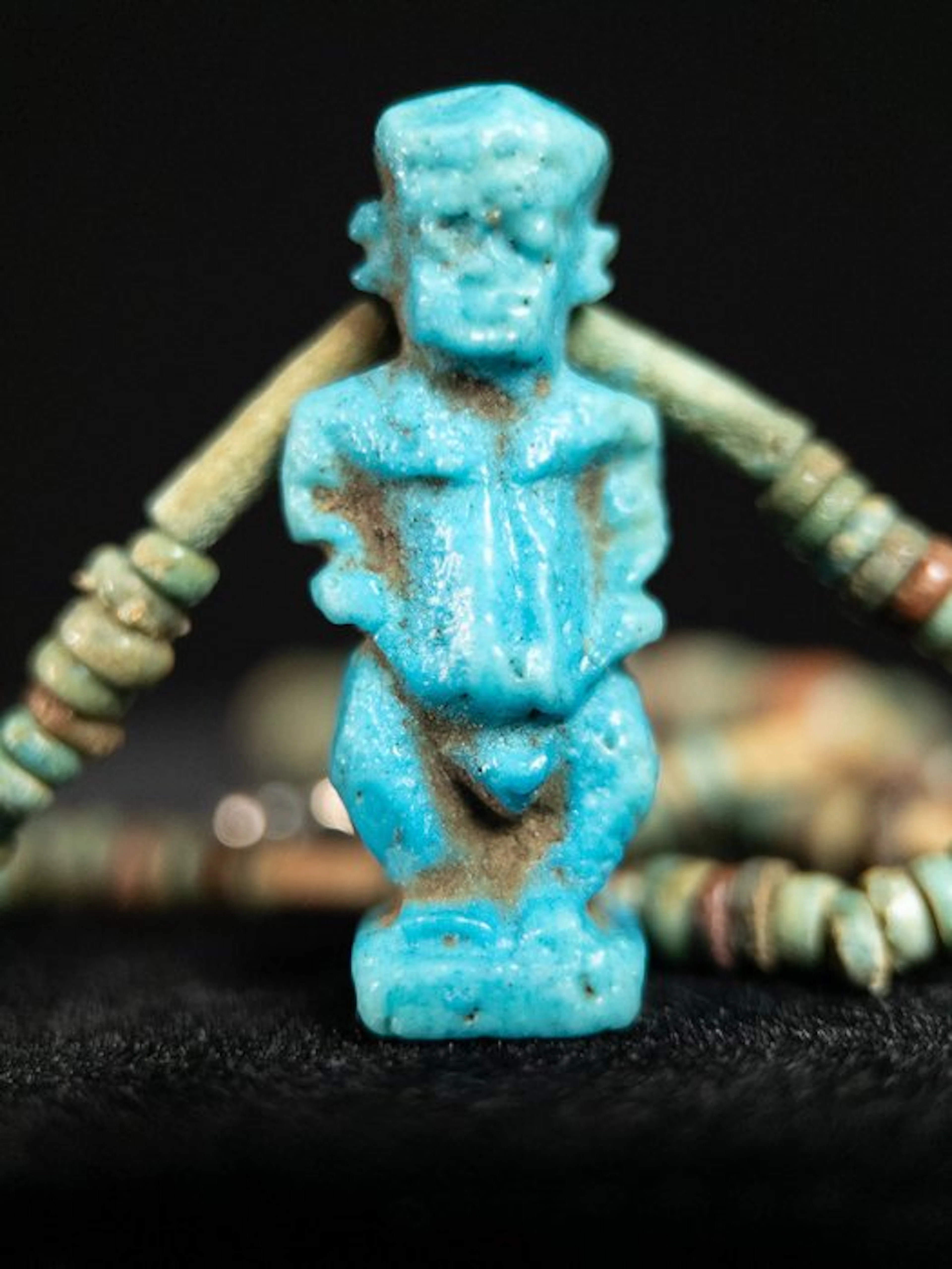 Ancient Egypt, Late Period Faience Amulet, Beads - 46 cm