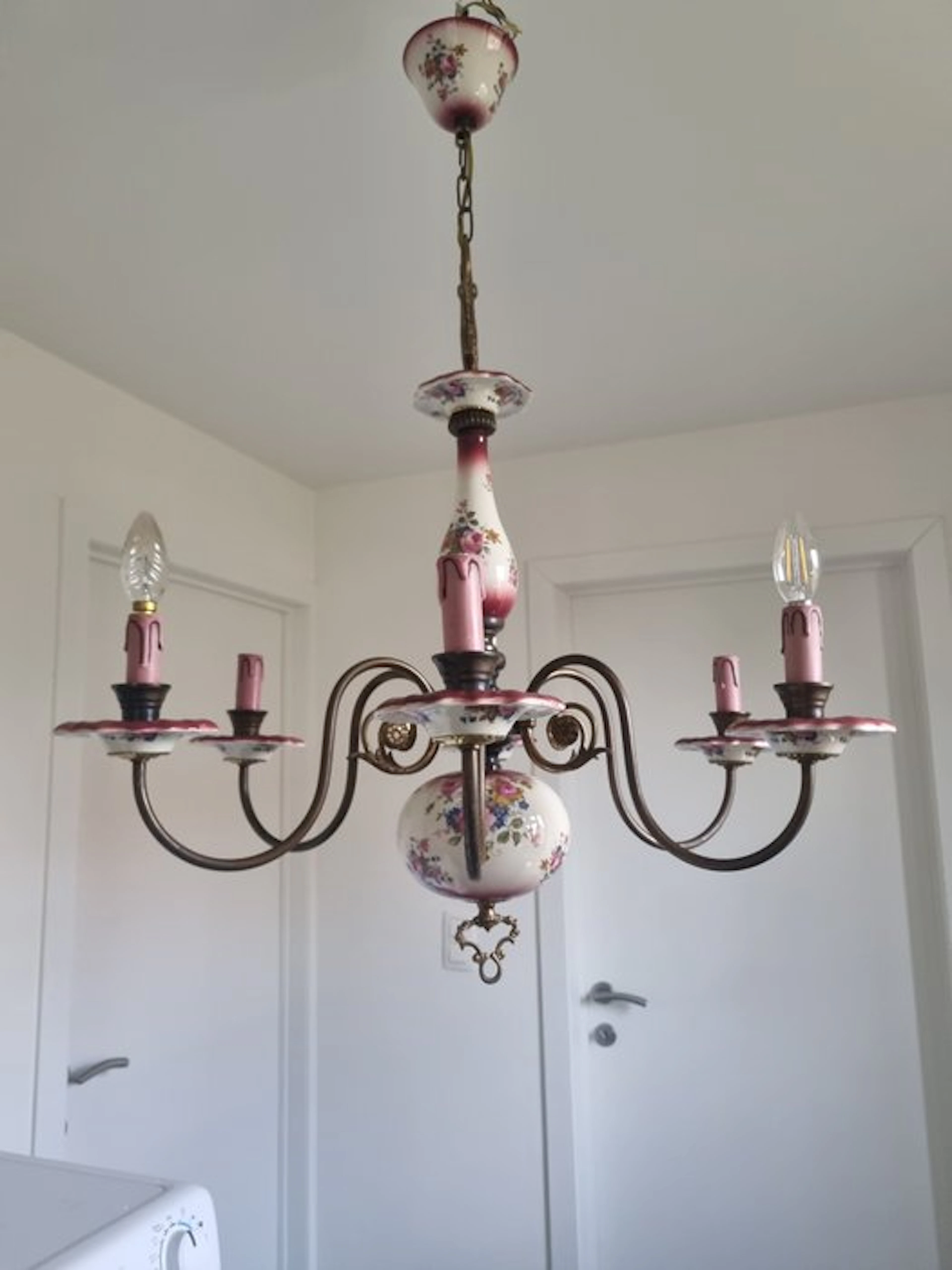 italy - Chandelier - Brass, Ceramic - Vintage hand-painted