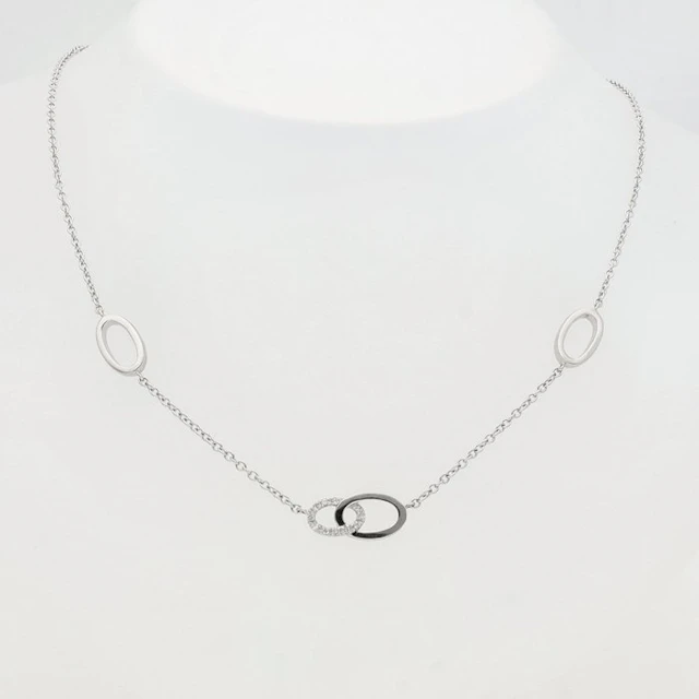 Necklace with pendant - 18 kt. White gold - Diamond single cut
