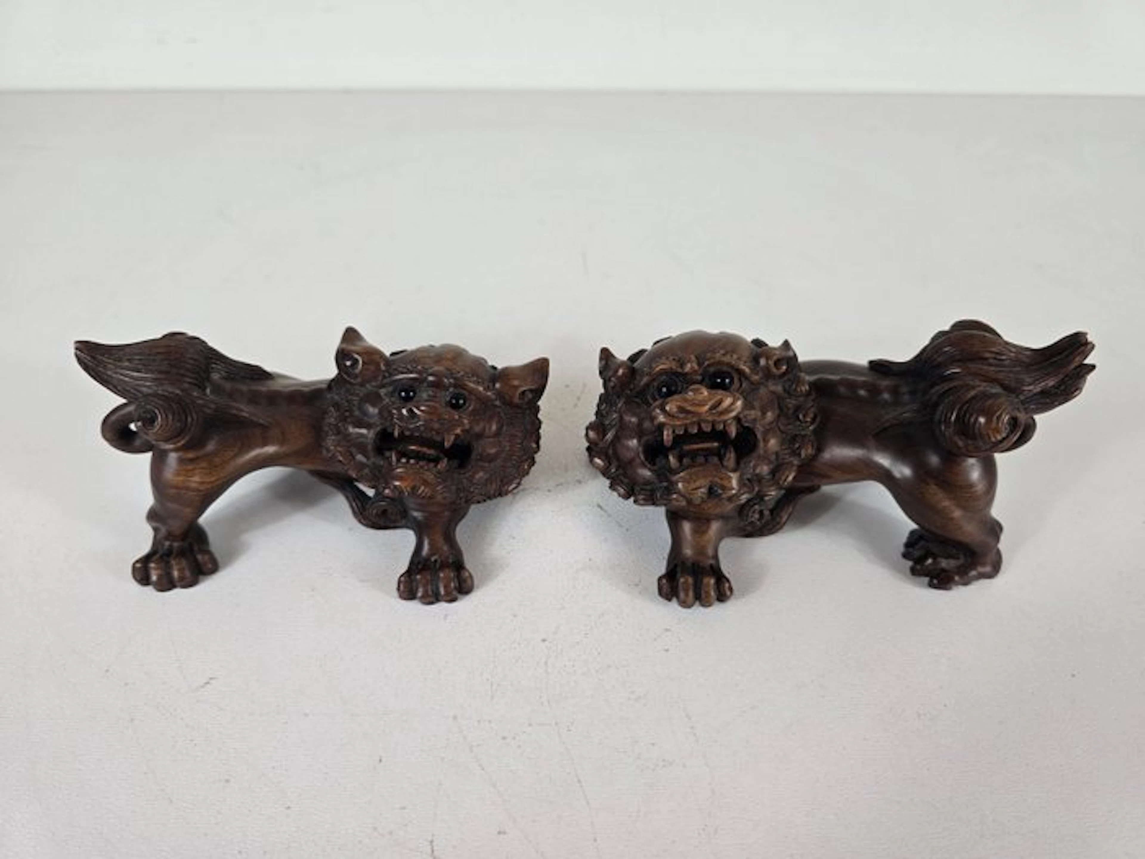 Klassieke set Japanse Komainu - Sculpture - Boxwood - Japan